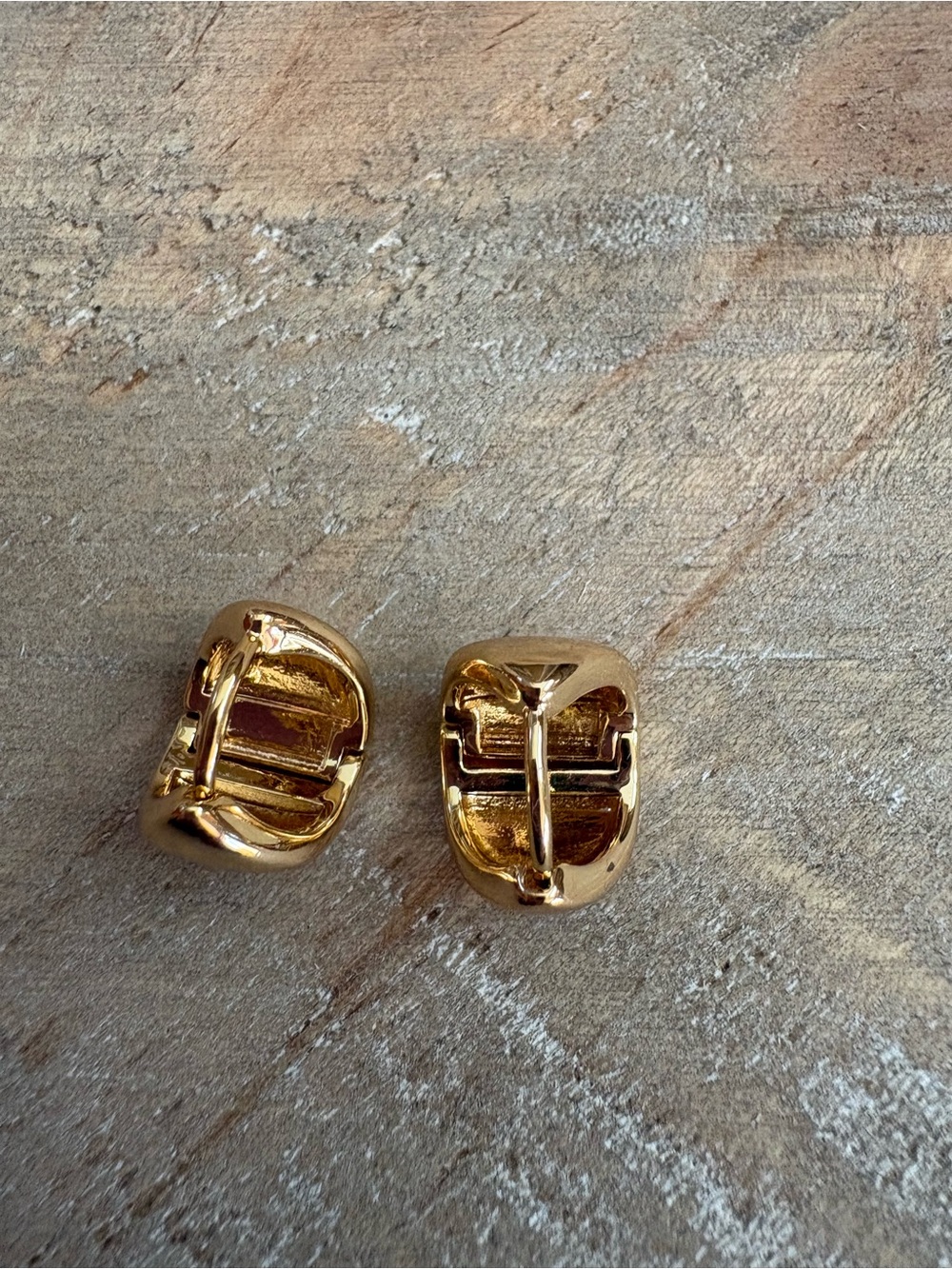 Chunky Gold-Tone Huggie Hoop Earrings | Small Dome Hoops - Picture 2 of 9